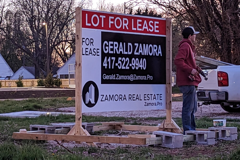 A real estate sign was erected April 5 on the BK&M property at the corner of Sunshine Street and National Avenue. The developers are seeking tenants for the site. 